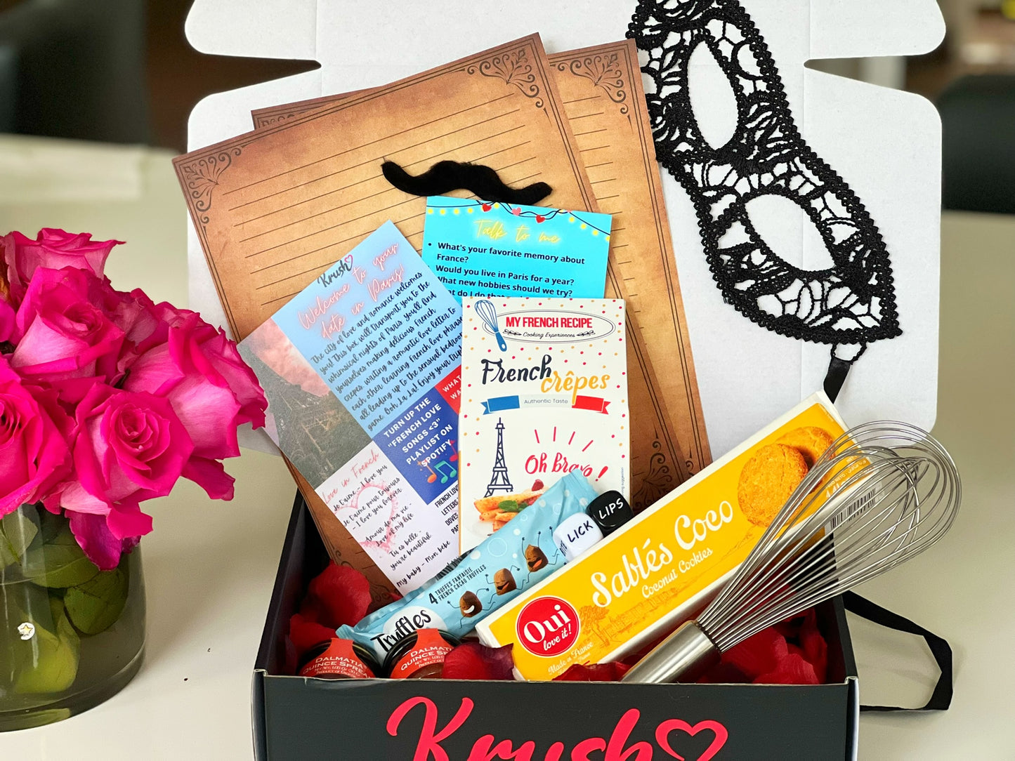 Paris Date Night Box, Crepe Making Kit, France Date Box, Couple Subscription Box