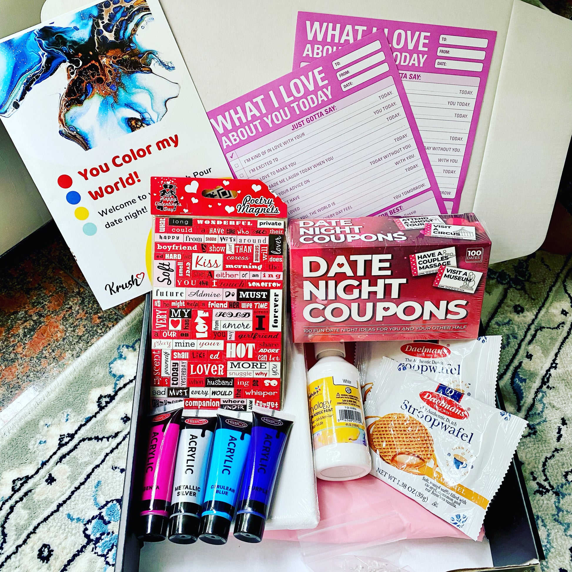 Art date night box, dutch pour kit, date night coupons, date night box